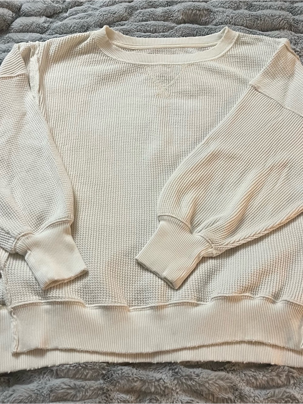 American Eagle Outfitters Cream Waffle-Knit Crew Sweater